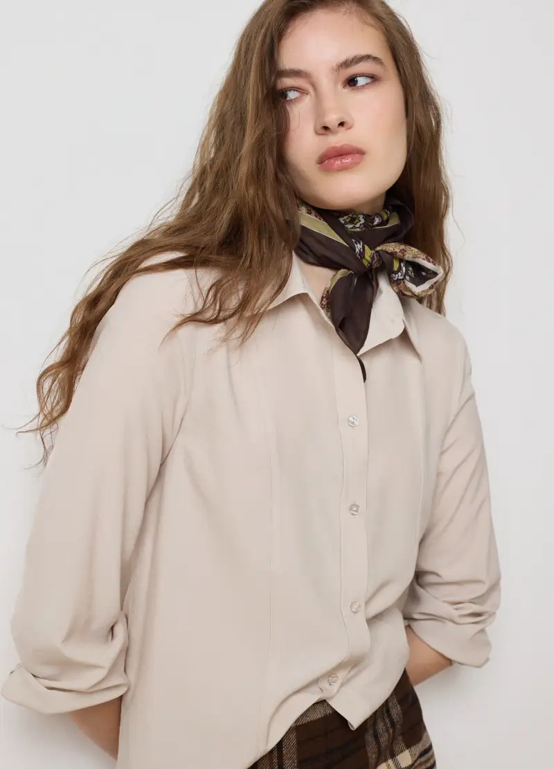Camicia In Raso Beige Regular Fit, Donna, Beige