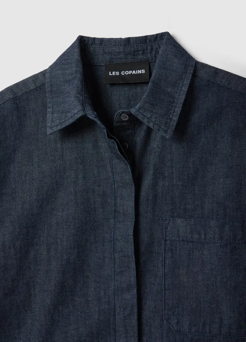 Camicia Lunga In Puro Cotone Denim Blu Oversize Fit, Donna, Denim miniatura 2