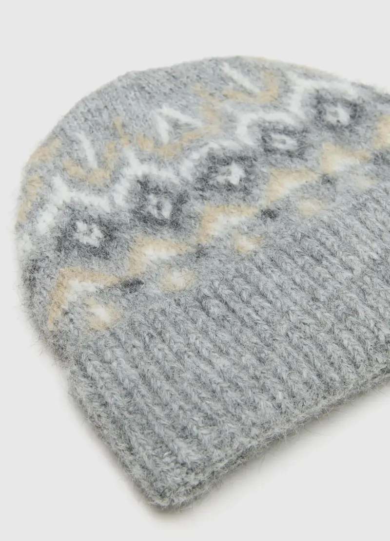 Cappello Grigio Con Motivo Jacquard, Donna, Multicolor miniatura 2