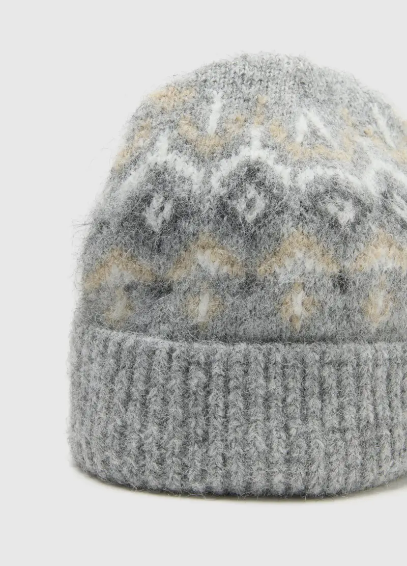 Cappello Grigio Con Motivo Jacquard, Donna, Multicolor miniatura 3