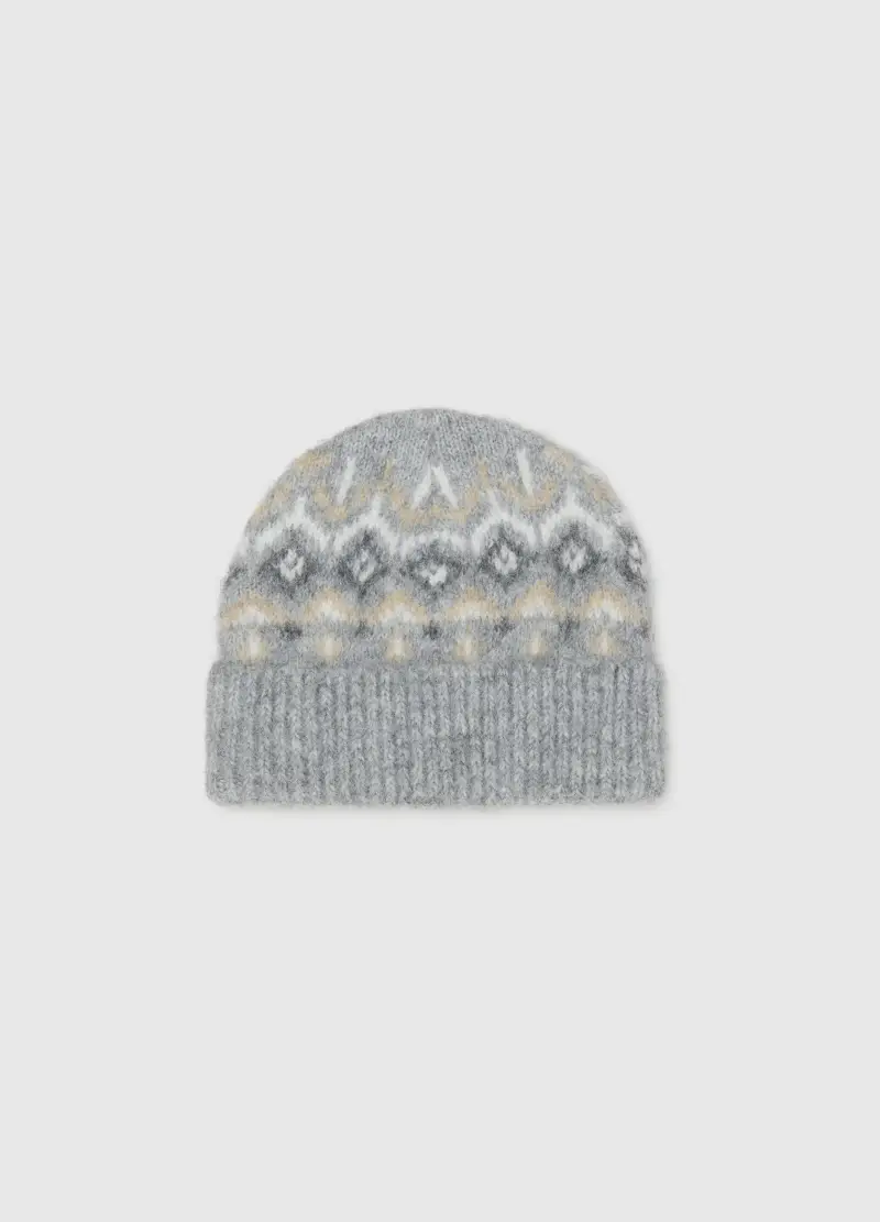 Cappello Grigio Con Motivo Jacquard, Donna, Multicolor