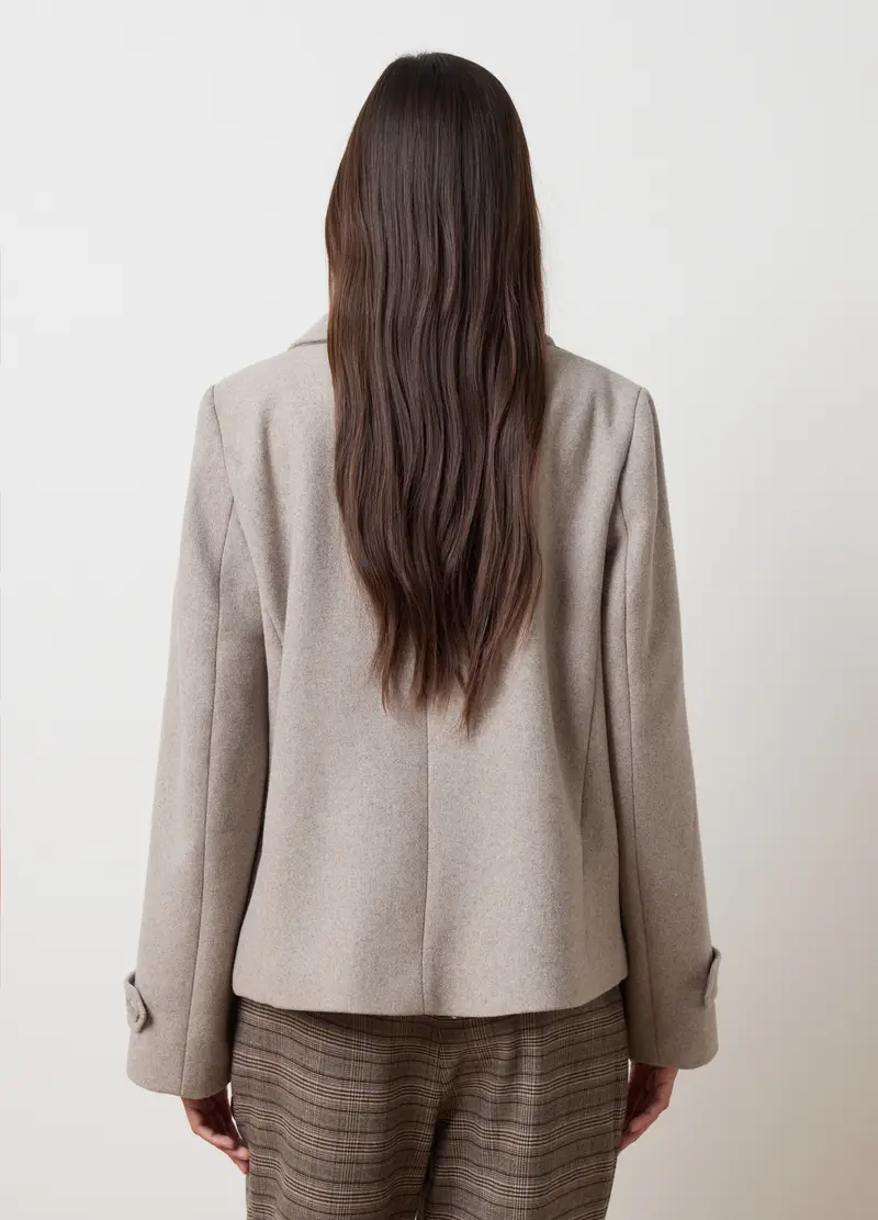 Cappotto In Misto Lana Beige Regular Fit Con Cappuccio, Donna, Beige miniatura 3