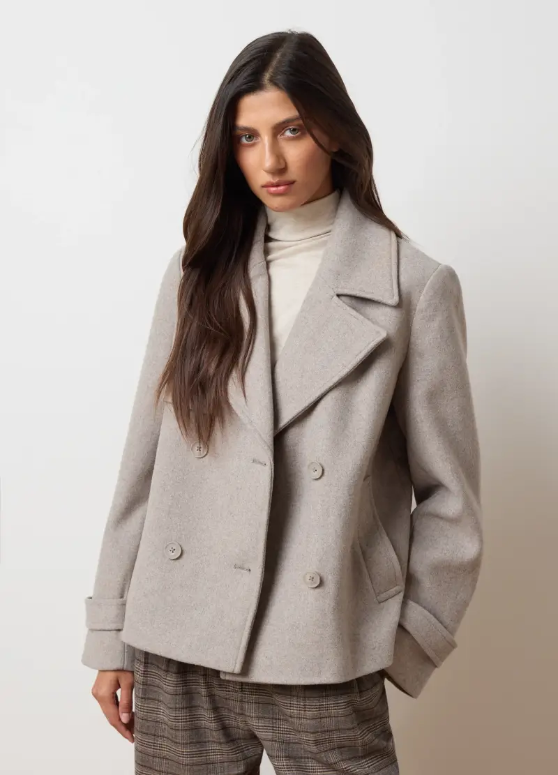 Cappotto In Misto Lana Beige Regular Fit Con Cappuccio, Donna, Beige