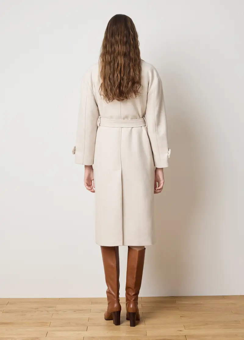 Cappotto Lungo Bianco Regular Fit Con Cintura, Donna, Bianco miniatura 3