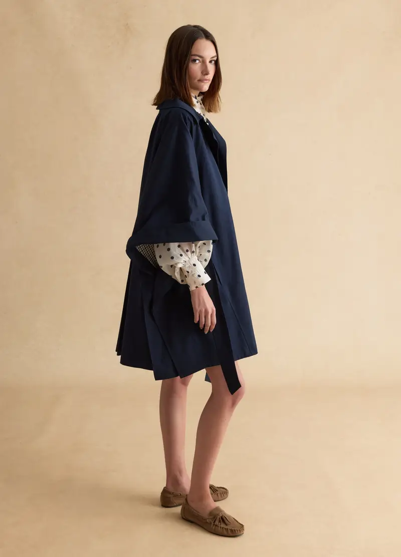 Cappotto Lungo In Misto Cotone Blu Oversize Fit, Donna, Blu miniatura 2