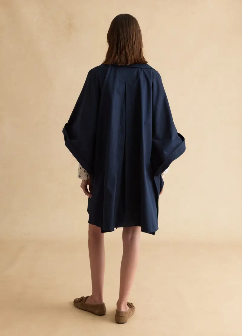 Cappotto Lungo In Misto Cotone Blu Oversize Fit, Donna, Blu miniatura 3