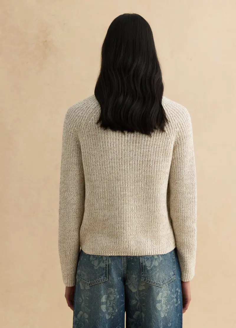 Cardigan Beige In Puro Cotone, Donna, Bianco miniatura 3