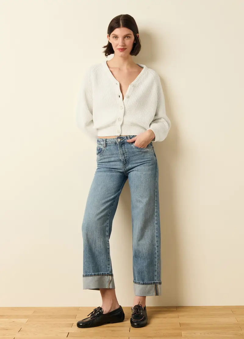 Cardigan Con Maniche Raglan, Donna, Bianco miniatura 2