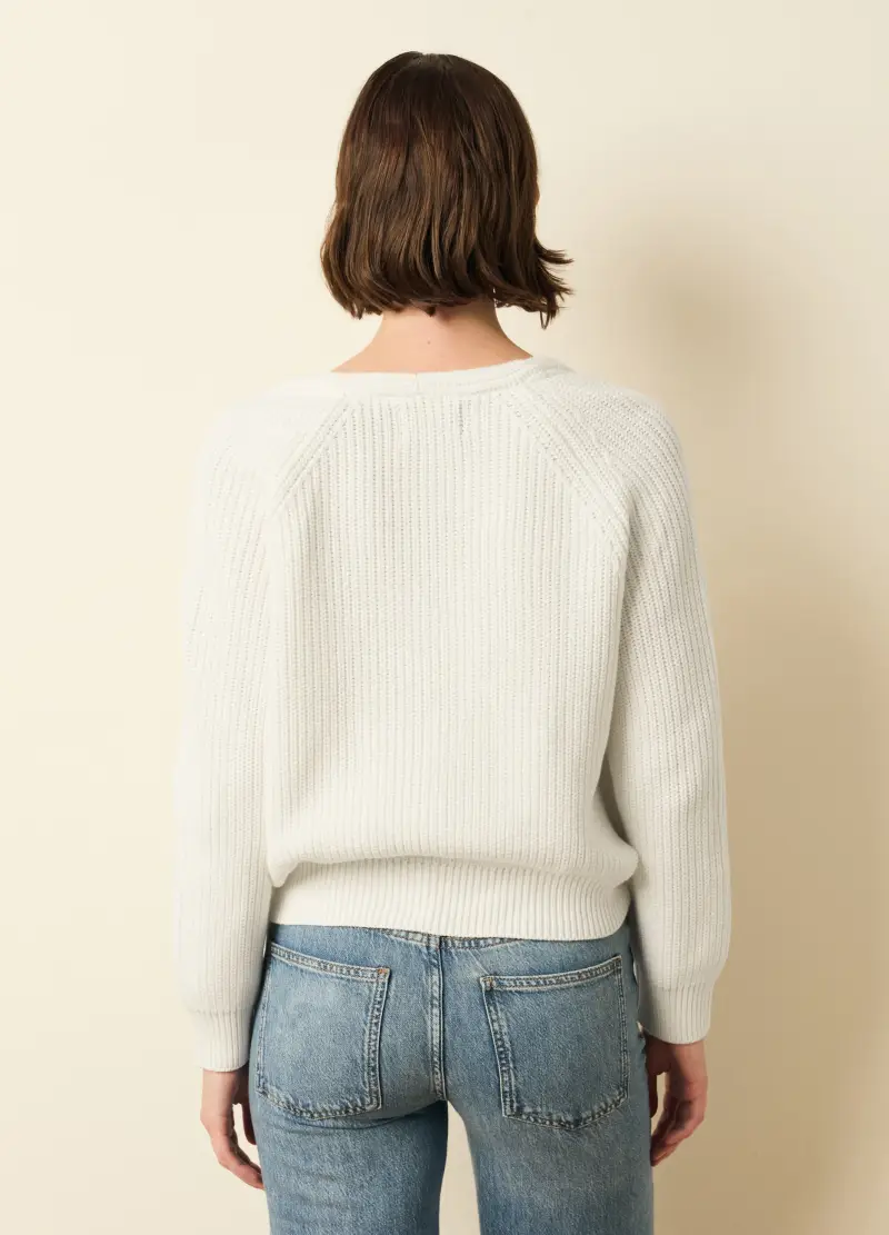 Cardigan Con Maniche Raglan, Donna, Bianco miniatura 3