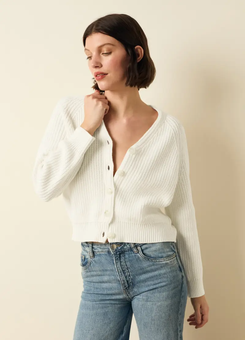 Cardigan Con Maniche Raglan, Donna, Bianco