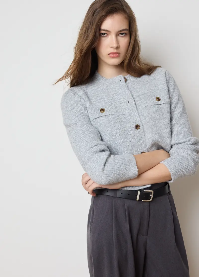 Cardigan Grigio Mélange A Maniche Lunghe Regular Fit, Donna, Grigio