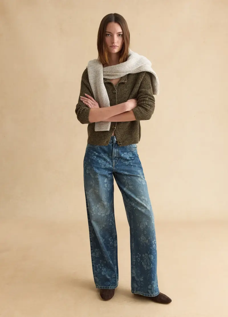 Cardigan Verde In Puro Cotone, Donna, Nero miniatura 2