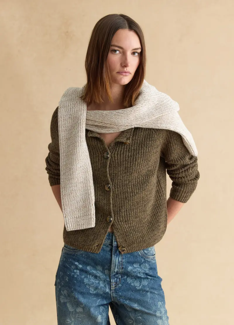 Cardigan Verde In Puro Cotone, Donna, Nero miniatura 3