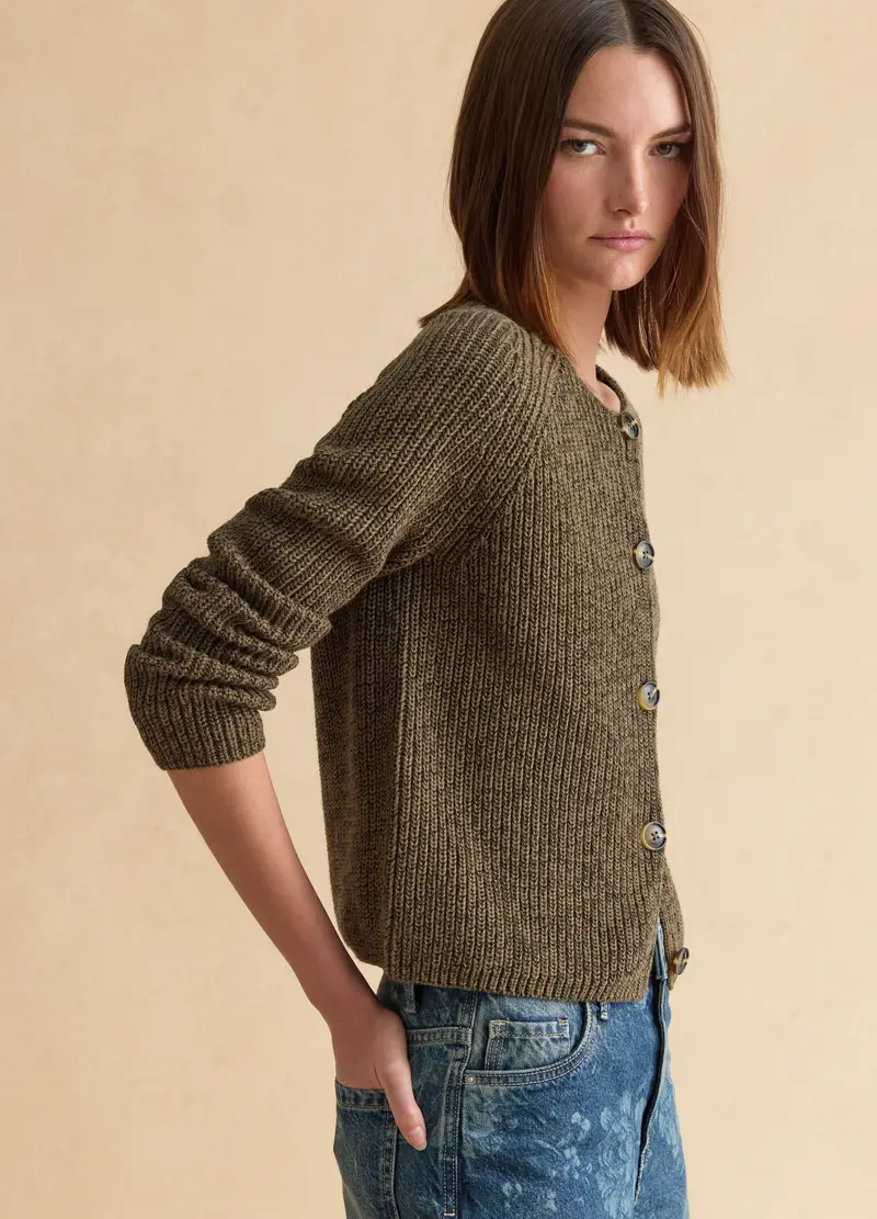 Cardigan Verde In Puro Cotone, Donna, Nero