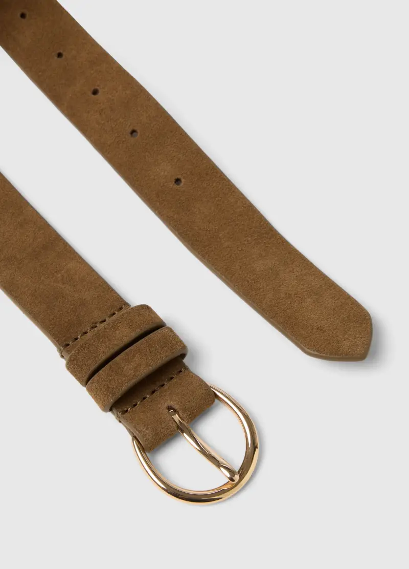 Cintura In Vera Pelle Marrone Con Fibbia Dorata, Donna, Marrone miniatura 2