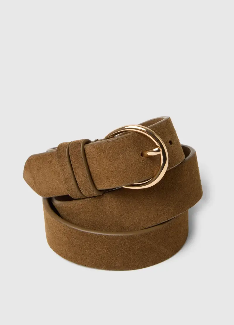 Cintura In Vera Pelle Marrone Con Fibbia Dorata, Donna, Marrone miniatura 3