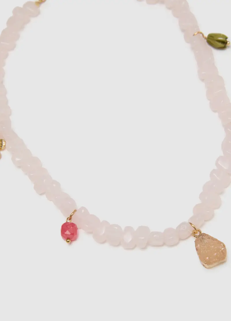 Collana In Vetro Rosa Con Ciondoli, Donna, Rosa miniatura 3