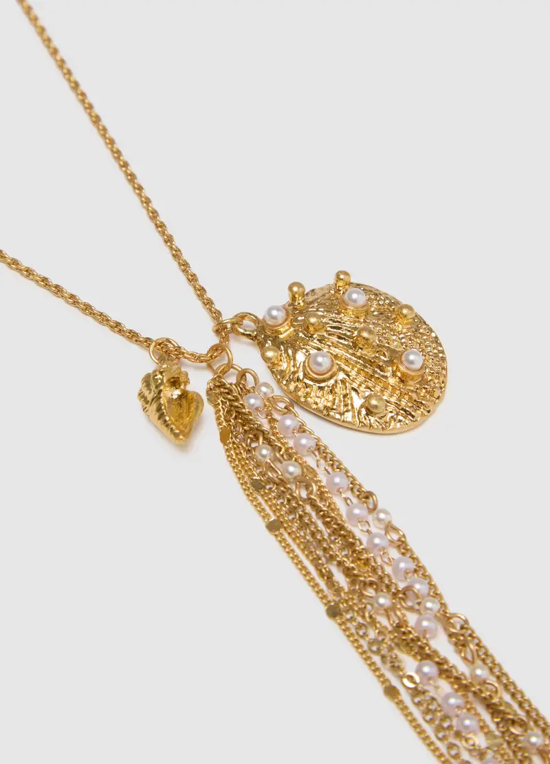 Collana Lunga In Acciaio Color Oro Con Pendenti, Donna, Oro miniatura 3