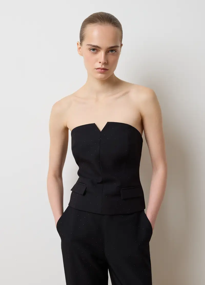 Corsetto Nero Slim Fit Con Scollo A Cuore, Donna, Nero miniatura 3