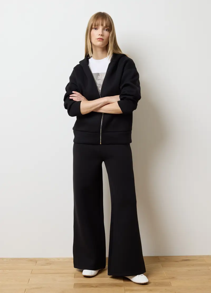 Felpa Nera Con Cappuccio E Zip, Donna, Nero miniatura 2