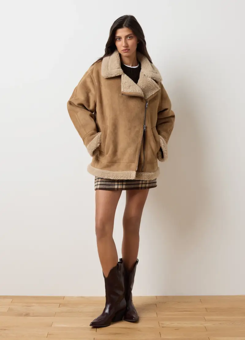 Giacca Biker Marrone Vestibilità Over, Donna, Multicolor miniatura 2