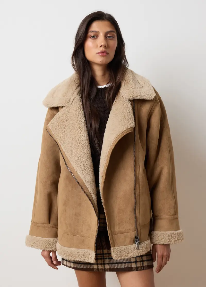 Giacca Biker Marrone Vestibilità Over, Donna, Multicolor miniatura 3