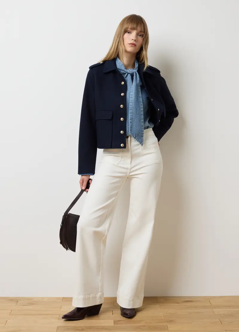 Giacca Blu Regular Fit Con Chiusura A Bottoni, Donna, Blu miniatura 2