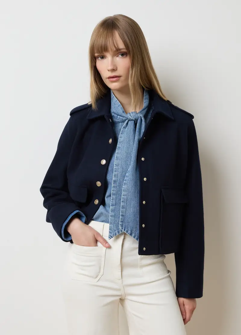 Giacca Blu Regular Fit Con Chiusura A Bottoni, Donna, Blu miniatura 3