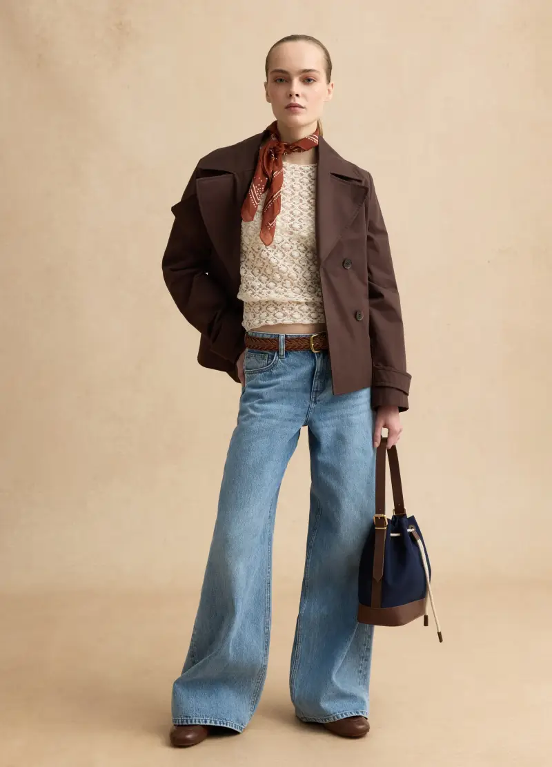 Giacca Foderata In Puro Cotone Marrone Regular Fit Con Bottoni, Donna, Marrone miniatura 2