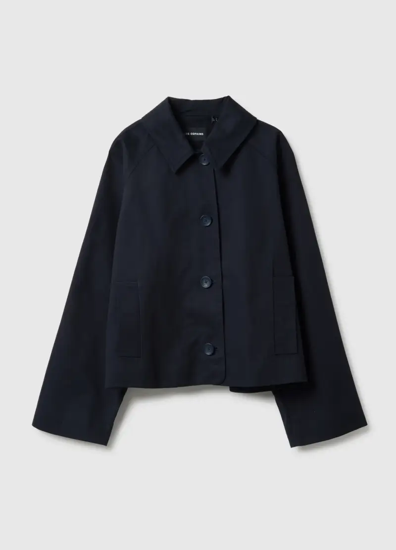 Giacca In Puro Cotone Blu Regular Fit Con Bottoni, Donna, Blu