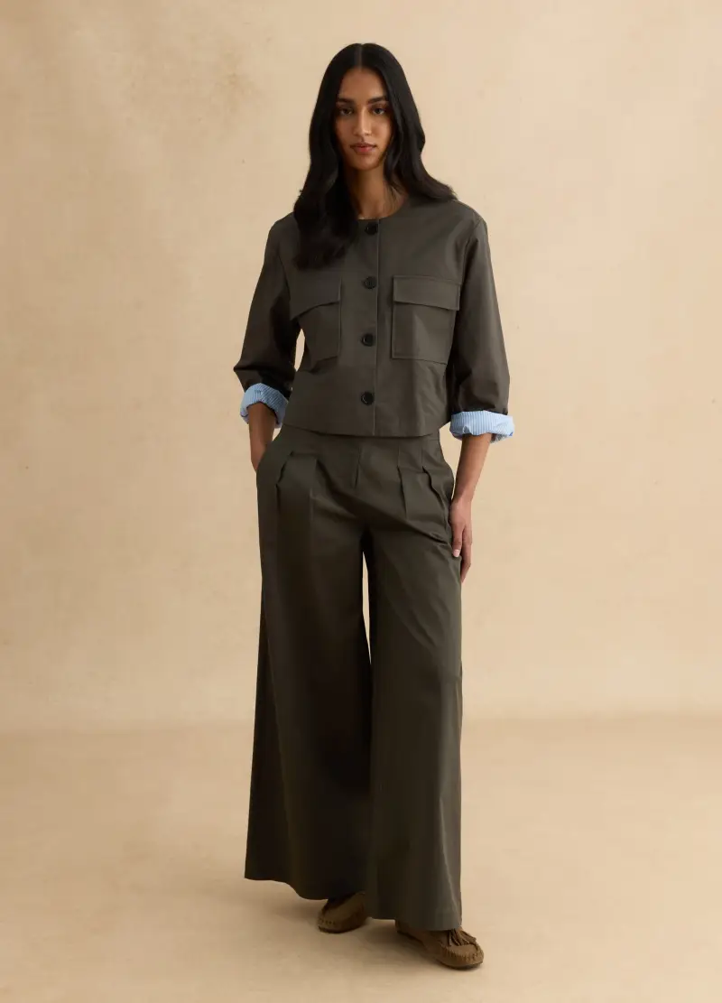 Giacca In Puro Cotone Verde Regular Fit Con Bottoni E Tasche Frontali, Donna, Verde miniatura 2