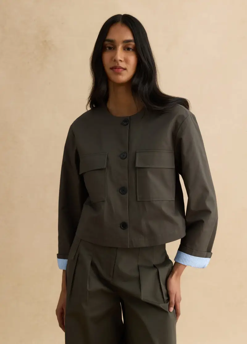 Giacca In Puro Cotone Verde Regular Fit Con Bottoni E Tasche Frontali, Donna, Verde miniatura 3