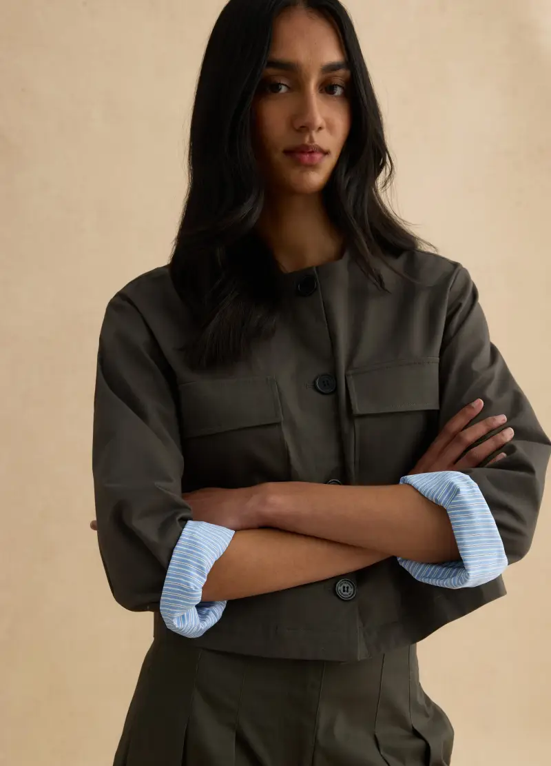 Giacca In Puro Cotone Verde Regular Fit Con Bottoni E Tasche Frontali, Donna, Verde