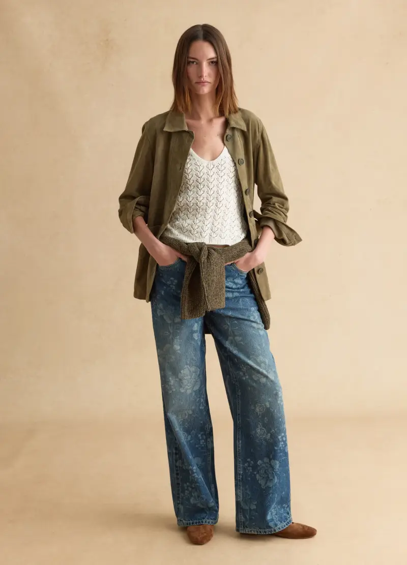 Giacca In Vera Pelle Verde Regular Fit Con Bottoni, Donna, Verde miniatura 3