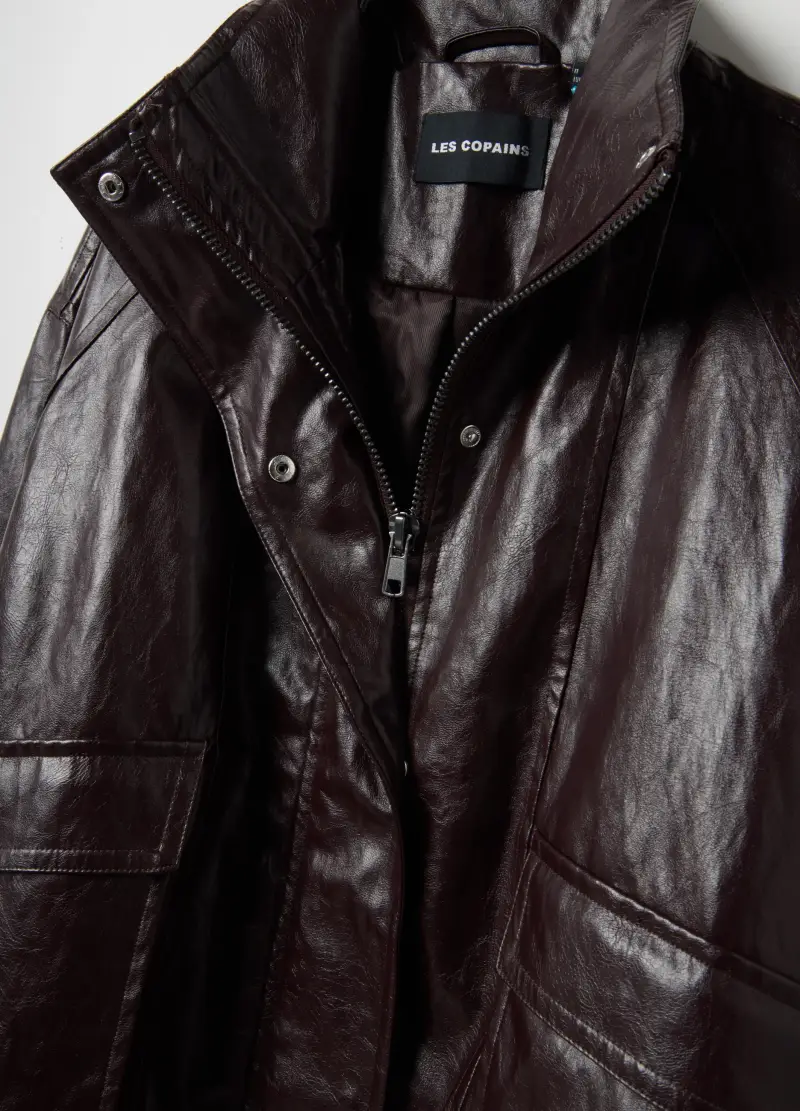 Giacca Lucida In Misto Viscosa Marrone Oversize Fit, Donna, Marrone miniatura 2