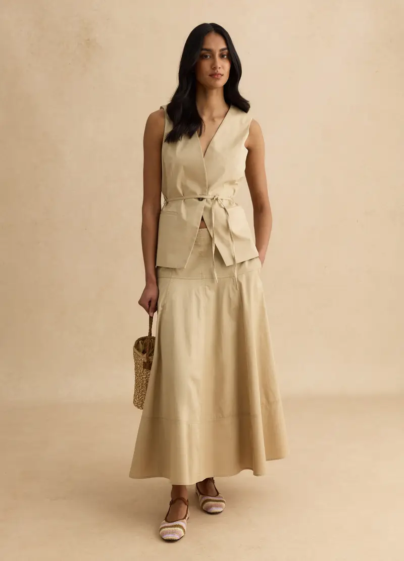 Gilet Beige In Puro Cotone, Donna, Marrone miniatura 2