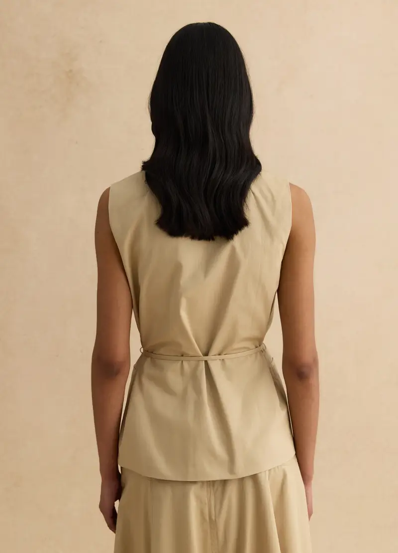 Gilet Beige In Puro Cotone, Donna, Marrone miniatura 3