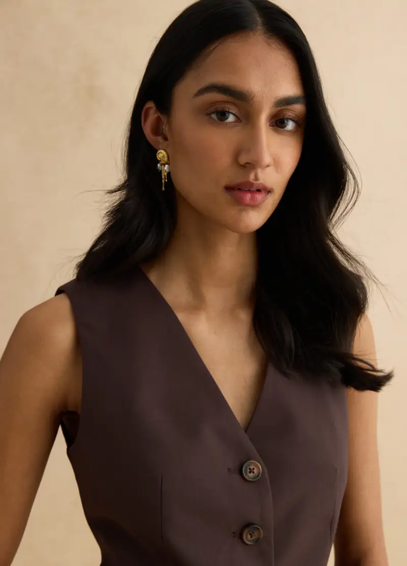 Gilet Classico Marrone Regular Fit Con Bottoni, Donna, Marrone