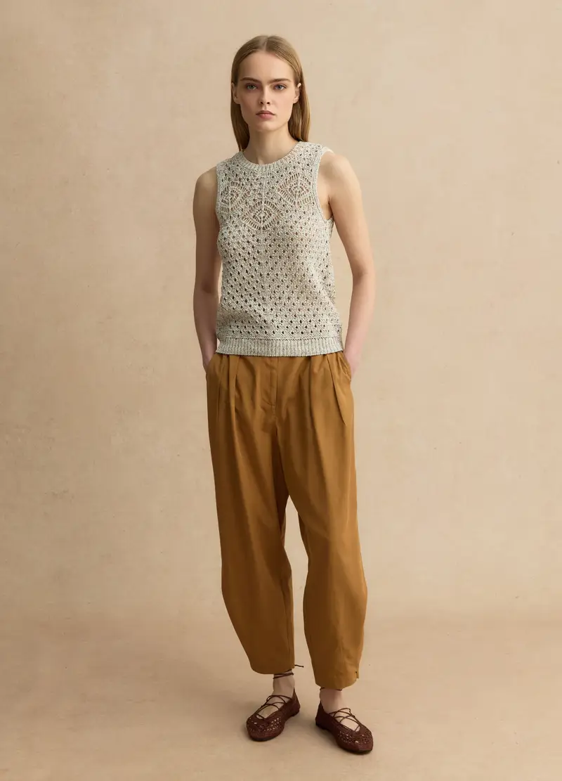 Gilet Fitted Beige In Crochet Di Misto Cotone, Donna, Beige miniatura 3