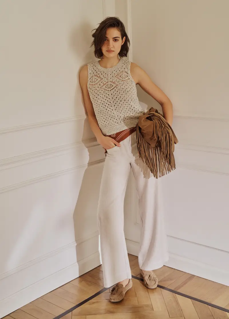 Gilet Fitted Beige In Crochet Di Misto Cotone, Donna, Beige