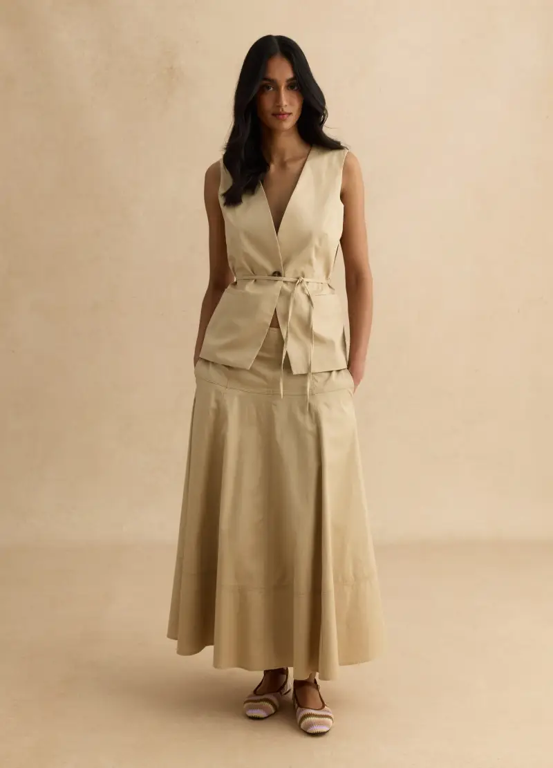 Gonna Beige Lunga In Puro Cotone, Donna, Marrone