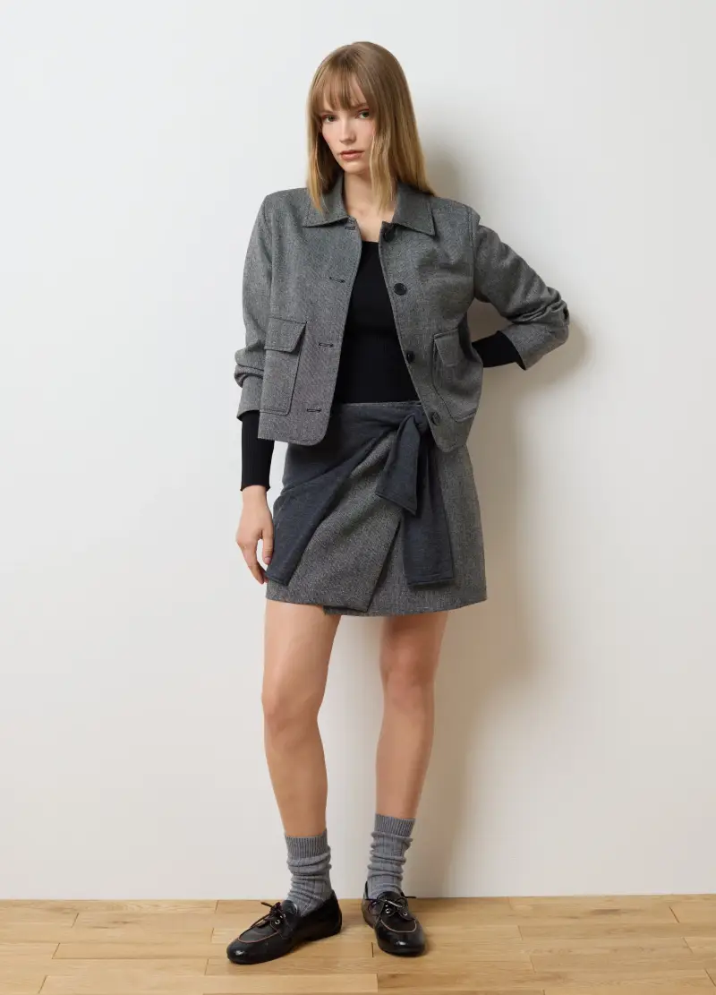 Gonna In Misto Lana Grigia Regular Fit, Donna, Grigio