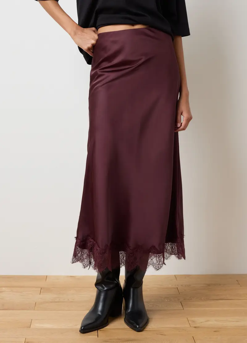 Gonna In Misto Satin Marrone Regular Fit, Donna, Marrone miniatura 2