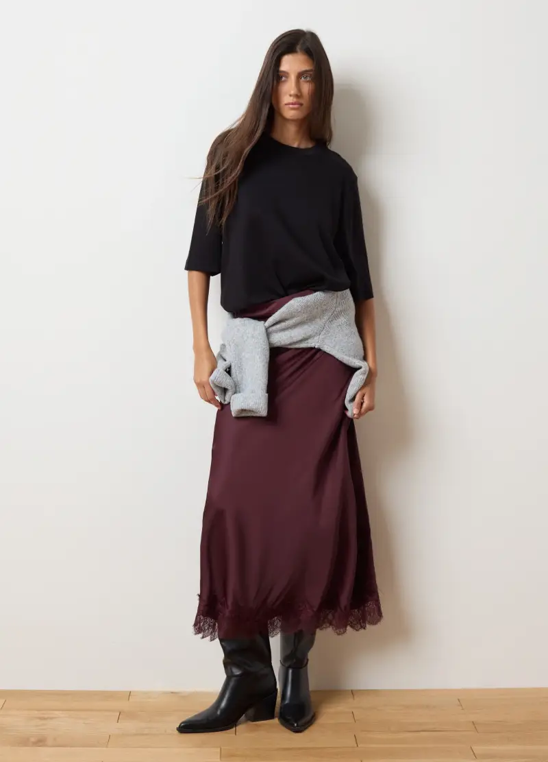 Gonna In Misto Satin Marrone Regular Fit, Donna, Marrone