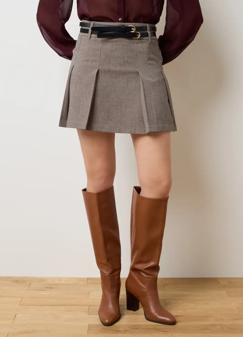 Gonna In Tessuto Elasticizzato Beige Regular Fit, Donna, Beige miniatura 3