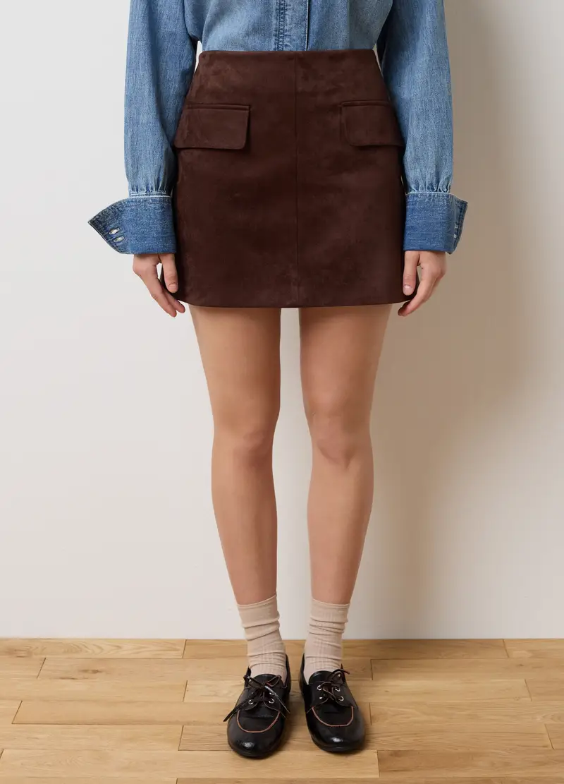 Gonna In Tessuto Elasticizzato Marrone Regular Fit, Donna, Marrone miniatura 2