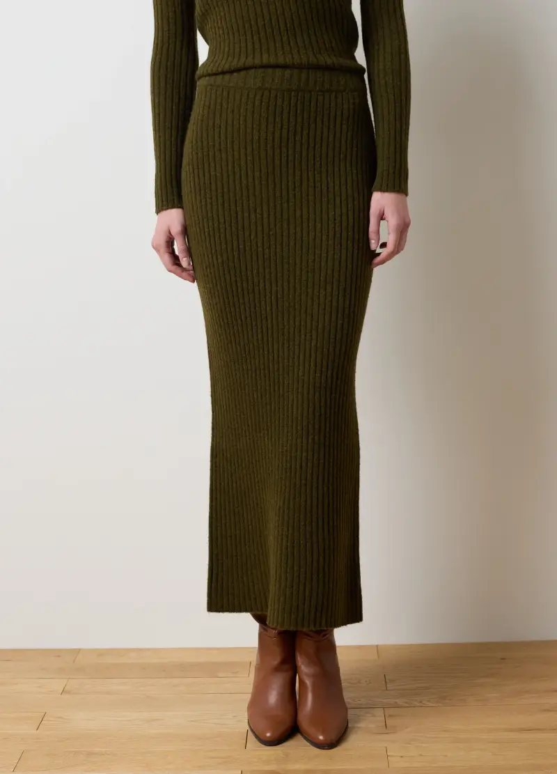 Gonna Lunga A Costine Verde Regular Fit, Donna, Verde miniatura 2