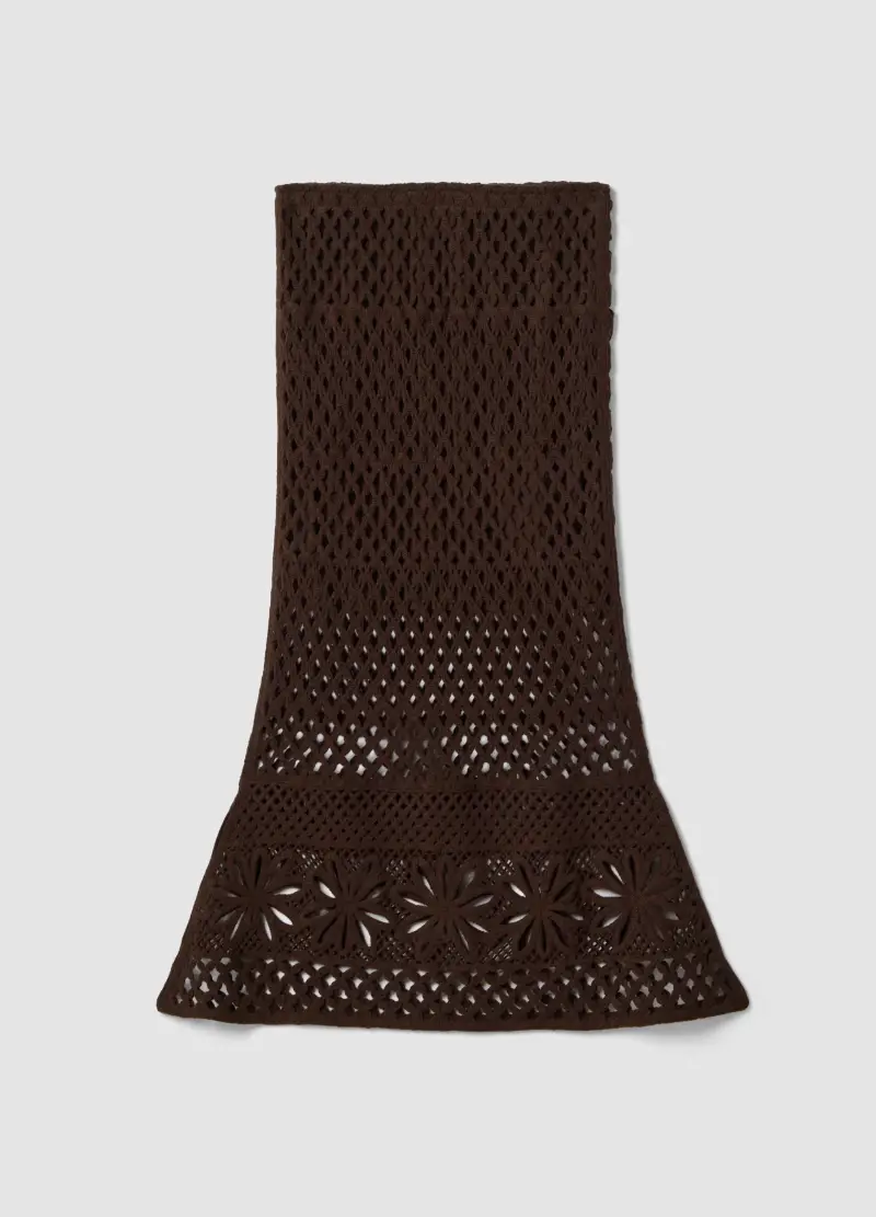 Gonna Lunga In Misto Cotone Marrone Regular Fit Con Design A Maglia, Donna, Marrone