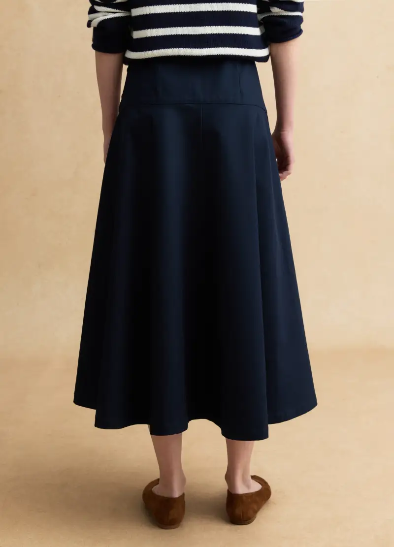 Gonna Lunga In Puro Cotone Blu Regular Fit Con Bottoni Decorativi, Donna, Blu miniatura 3