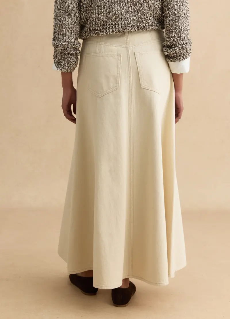 Gonna Lunga In Puro Cotone Denim Beige Regular Fit, Donna, Beige miniatura 3